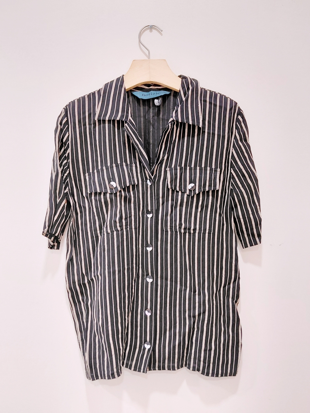 Notizie Made In Italy Black and White Striped Button-Up Shirt
